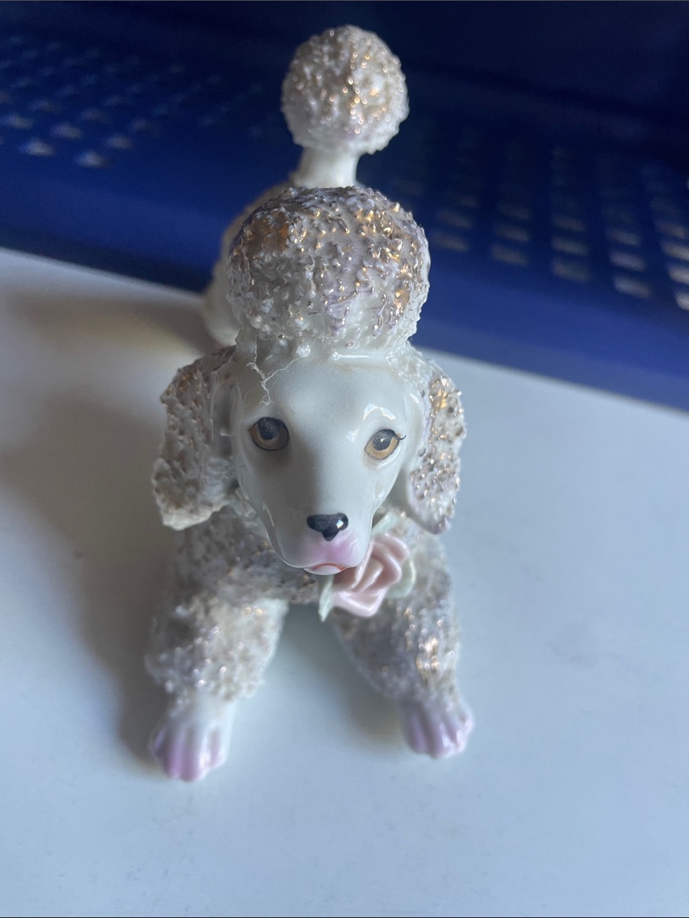 Source Unknown White Poodle Figurine with Pink Accents and Gold Glitter